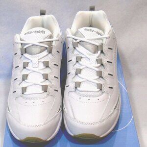 EASY SPIRIT size 9W Romy Walking Shoes White/Light Gray Leather